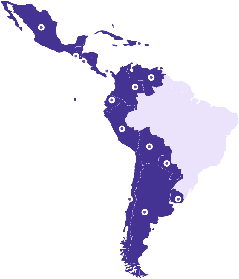 Mapa de países de cobertura de la empresa de software para reclutamiento de empresas en evaluar