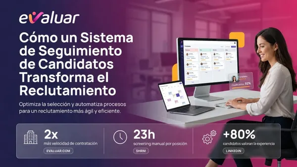 Profesional de RRHH gestionando un sistema de seguimiento de candidatos ATS con estadísticas de velocidad y automatización